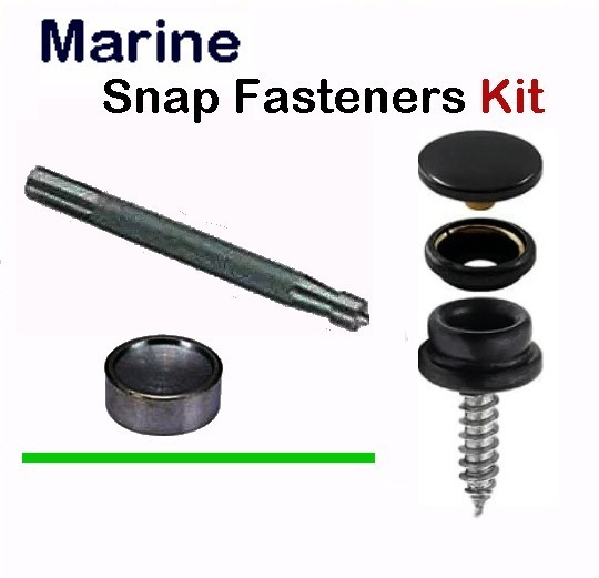 Snap Fasteners Marine sets All 3 Part BLACK w/Tool 20 steel 5/8" Made in USA