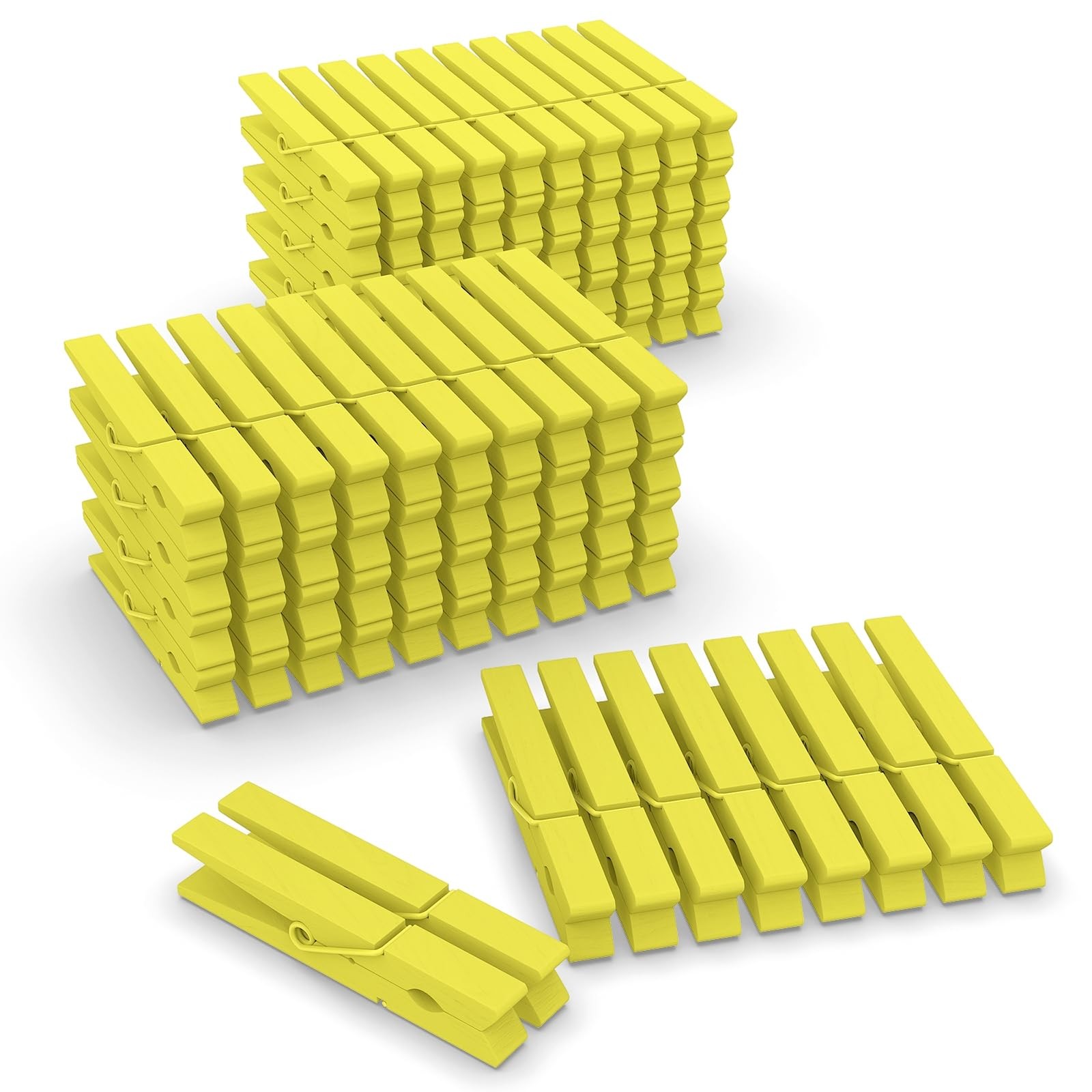 Colored Clothes Pins Wooden 100 Pack Clothespins Wood Craft 2.9 Inch Yellow