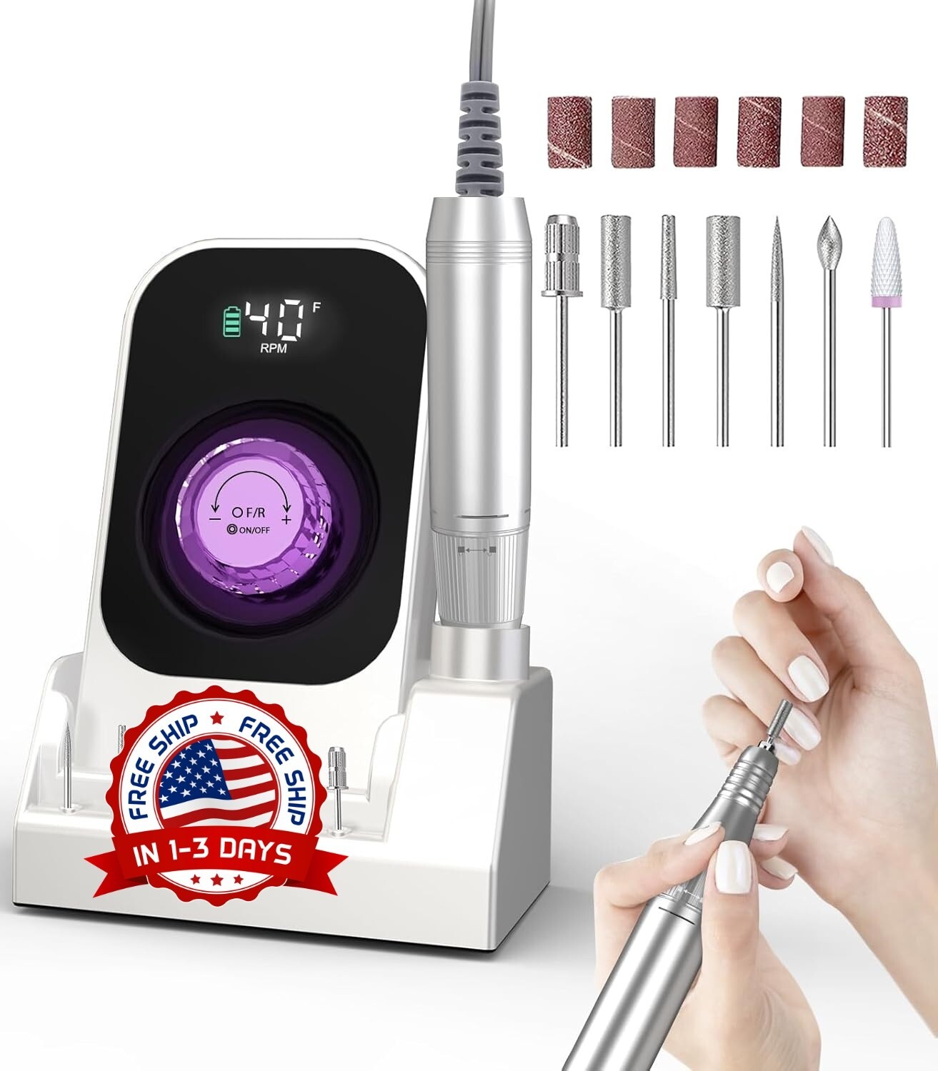 Limador de uñas electrico taladro para uña maquina pedicura kit manicura pulido.