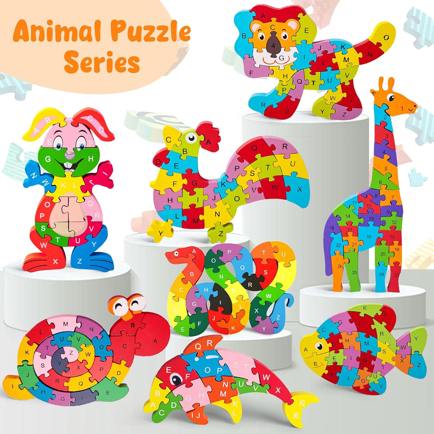 Montessori Wooden Alphabet Puzzle for Toddlers, Snake ABC Learning Toys for K...
