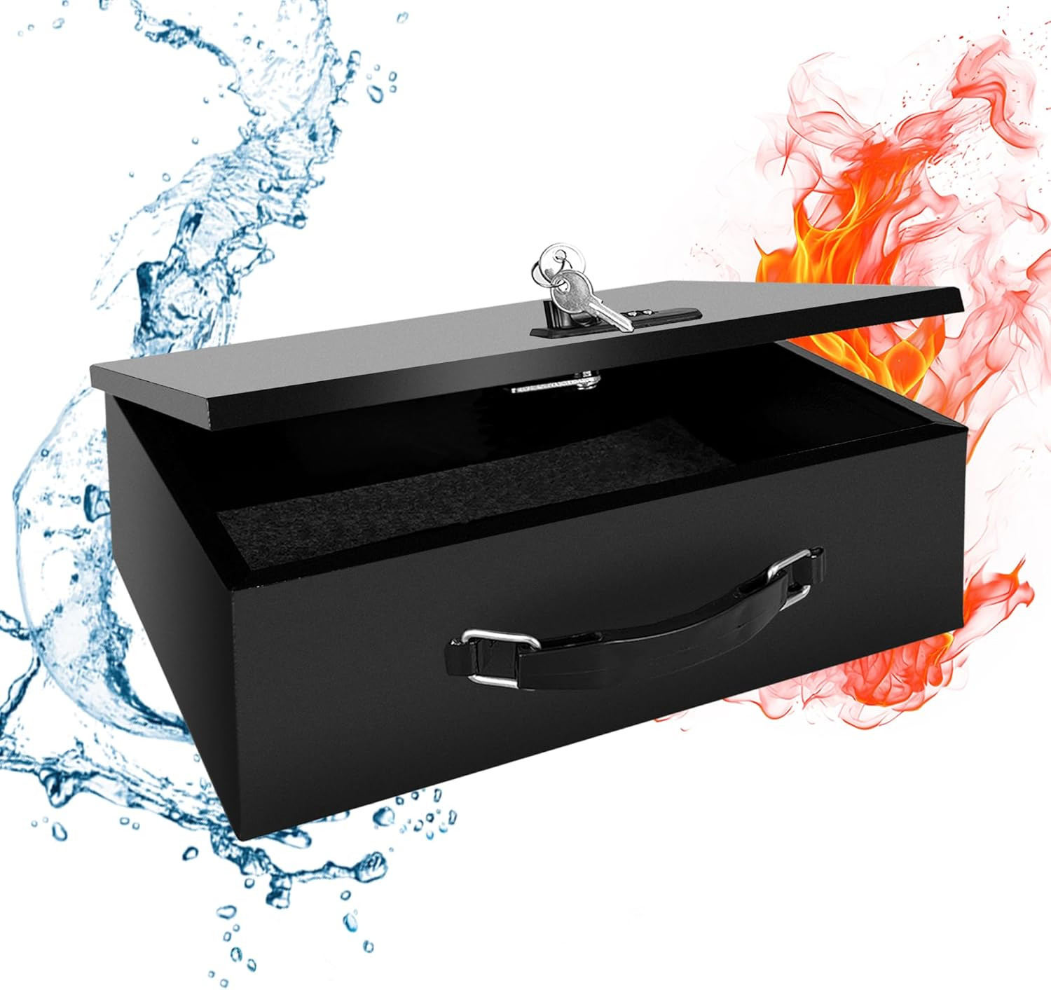 Fireproof Lock Box with Key and 8.5 X 12.8 X 4.1 Inches, Black