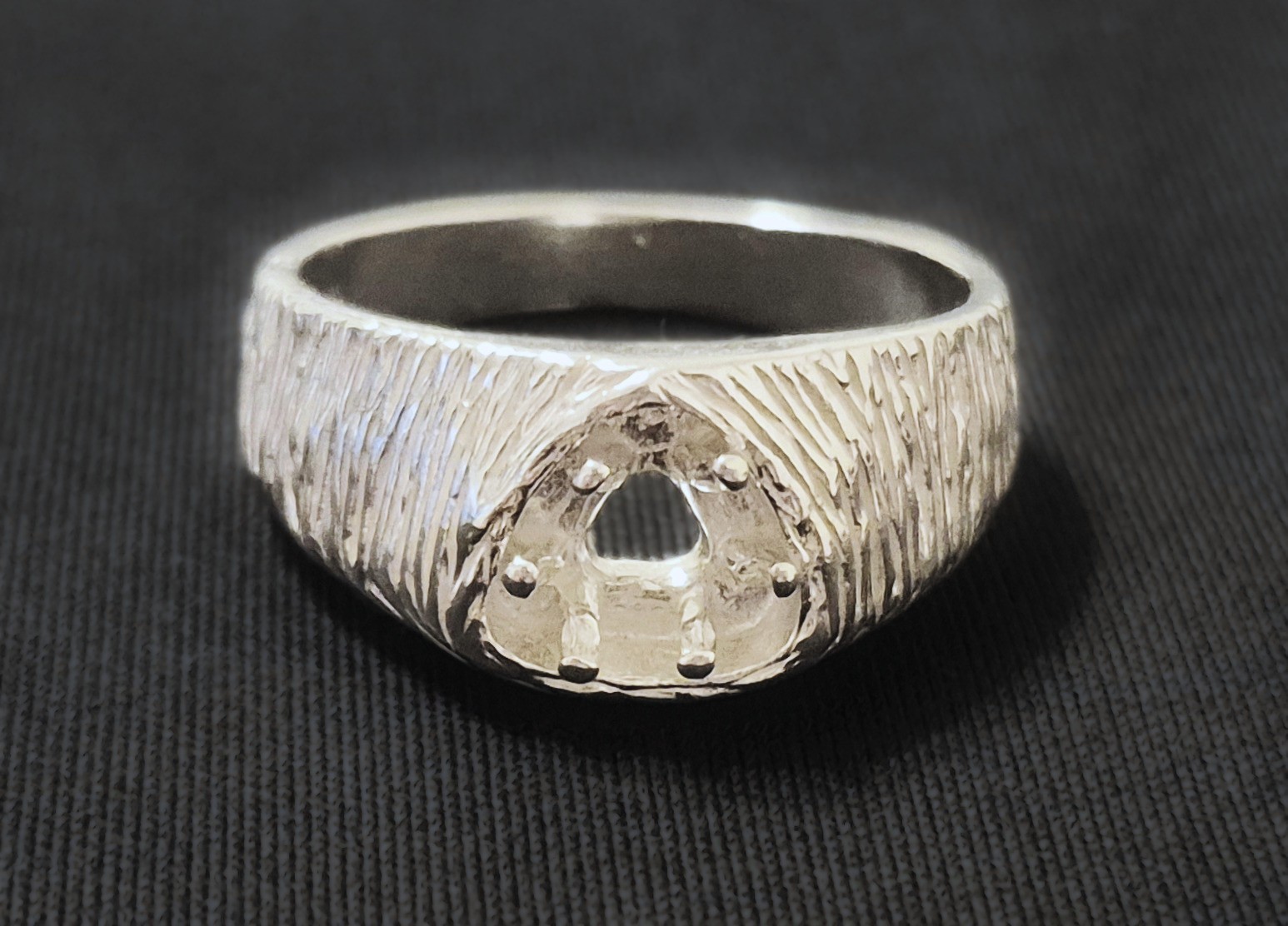 6 mm Trillion Triangle Setting Ring Solid 925 Silver Textured Pre-Notched Size 9