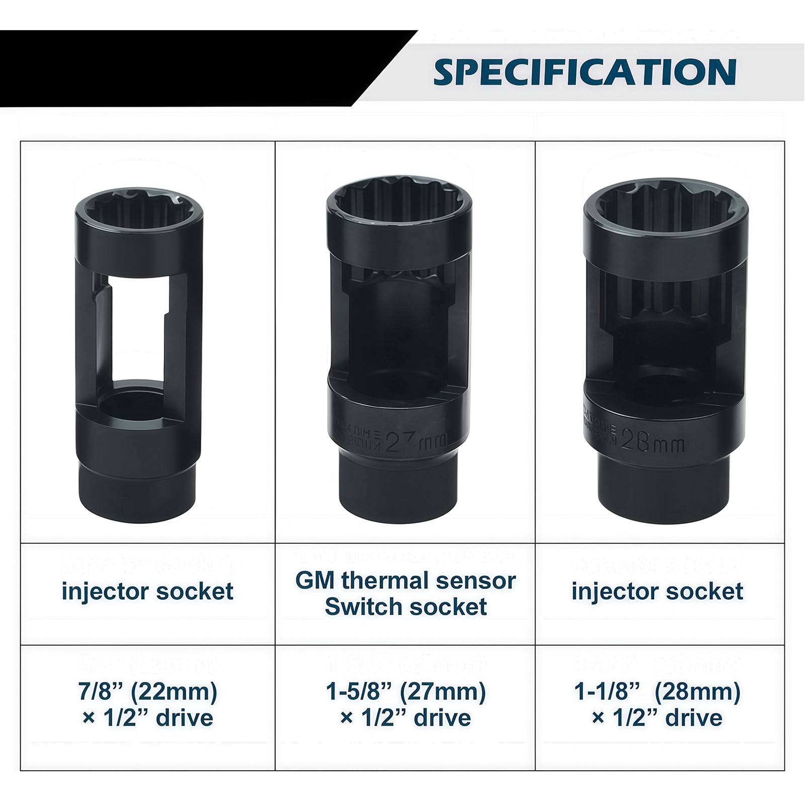 10pc O2 Oxygen Sensor Socket Wrench Removal Tool 3/8" 1/2" Drive x 7/8" 22mm Set