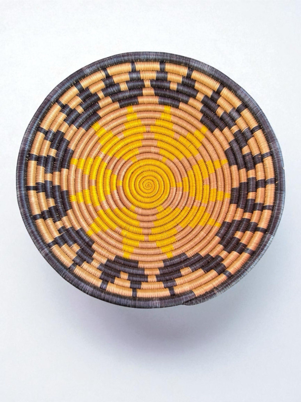 Indego Africa The Plateau Round Hand Woven Wall Basket Sun Swirl Rwanda Ghana