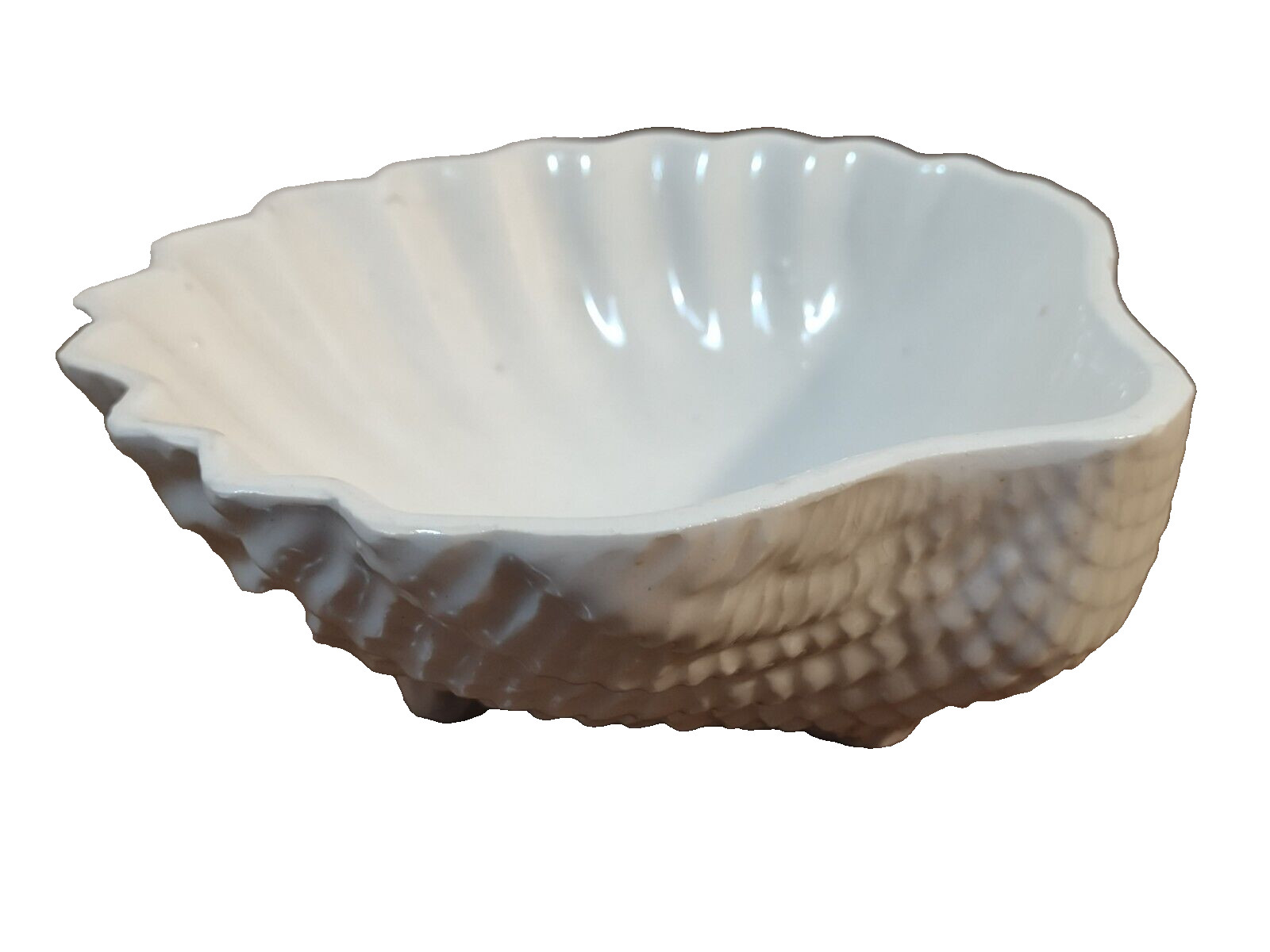 Vintage Seashell Shell Planter Candy Dish Pearl White footed made in Japan