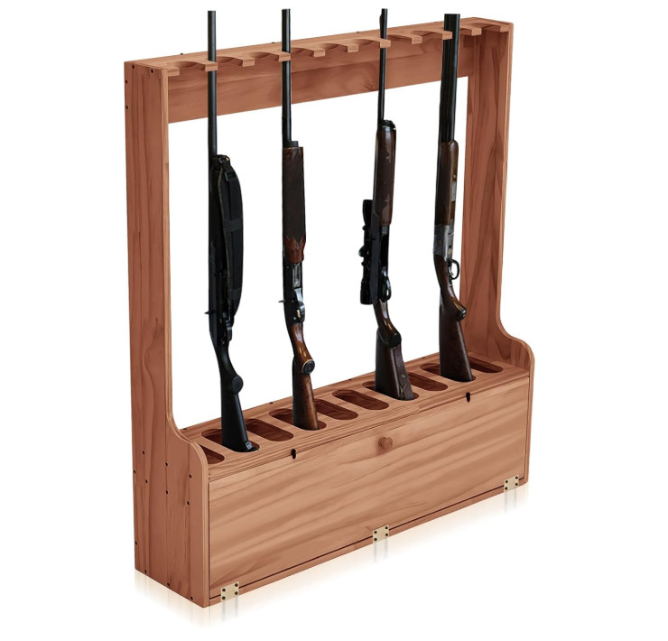 Gun Rack, Ten Gun Wooden Standing Floor Gun Display Rack, Gun Display Rack with