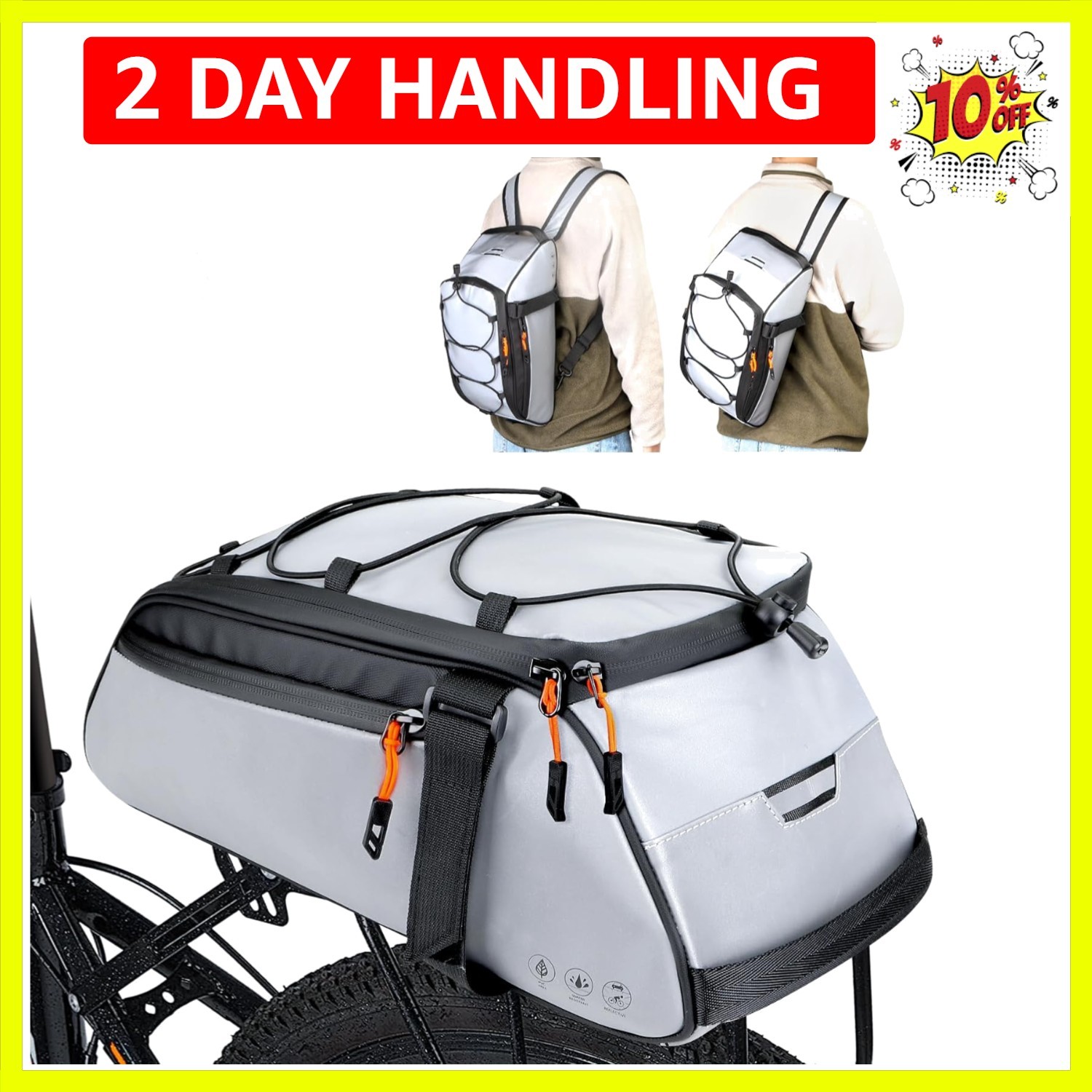 Bike Rear Rack Bag - 10L Large Full Reflective Waterproof Trunk Bag, Multifun...
