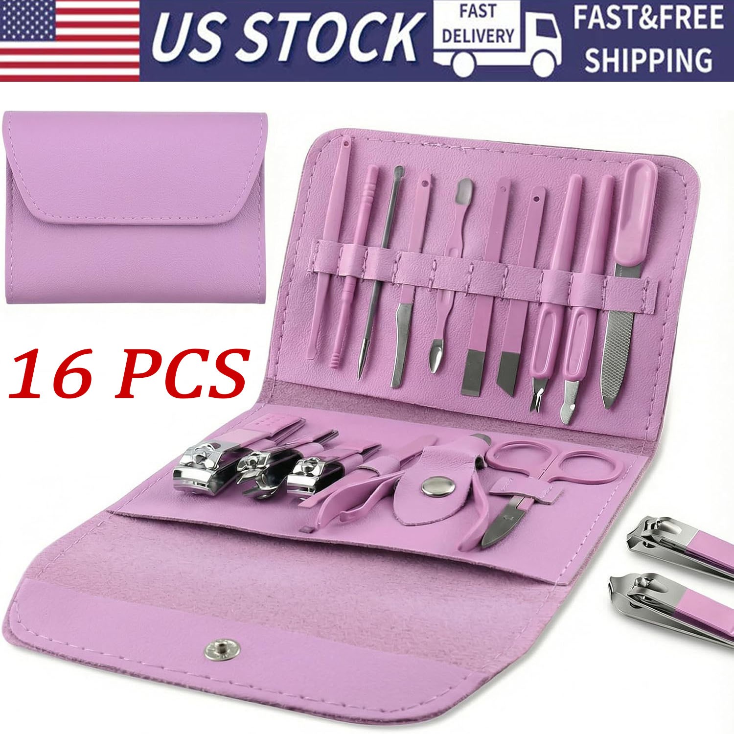 16 Pcs Stainless Steel Nail Clippers Set Manicure Kit Ingrown Toenail Clipper US
