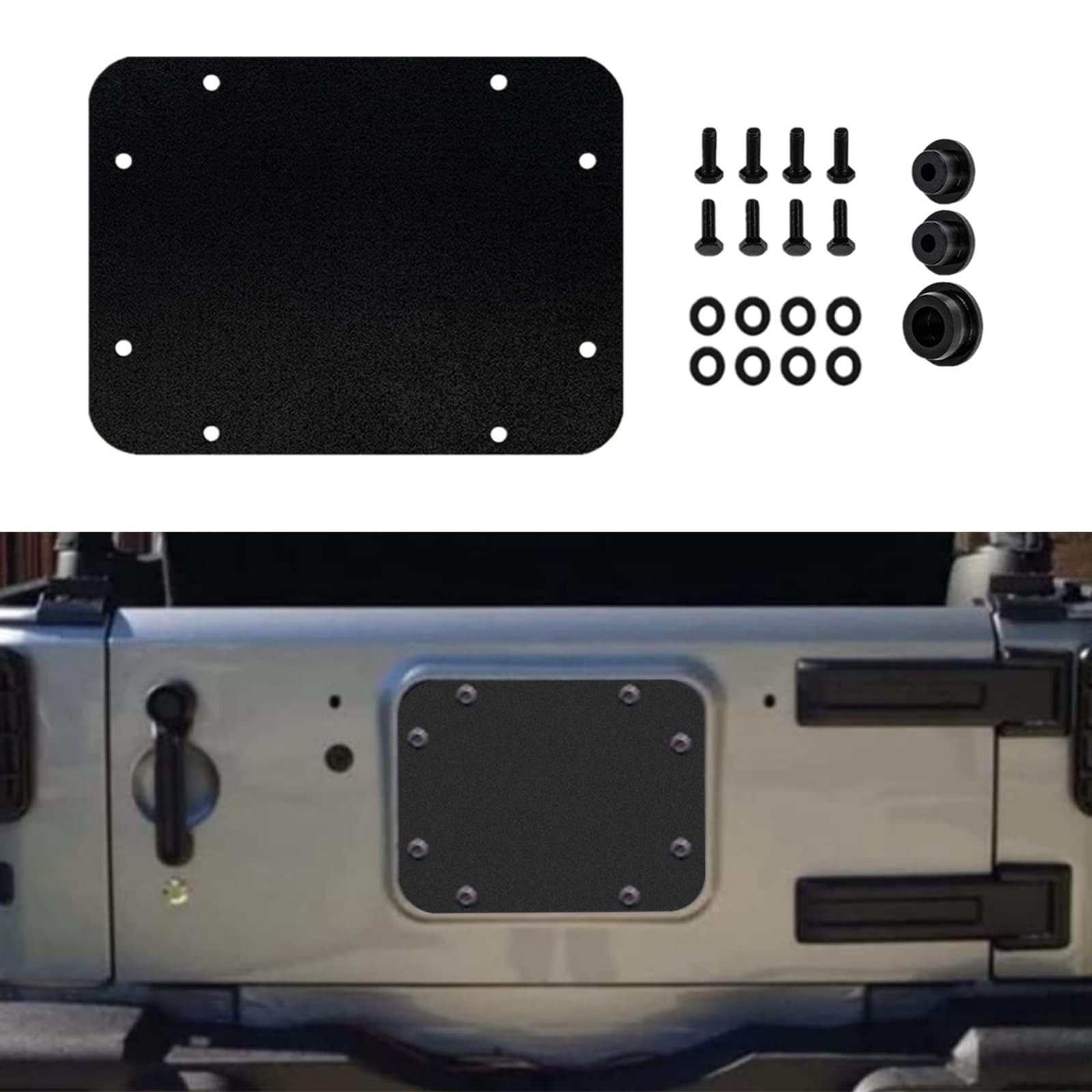 Spare Tire Carrier Filler Plate Cover for Jeep Wrangler JK & JKU - Black Finish