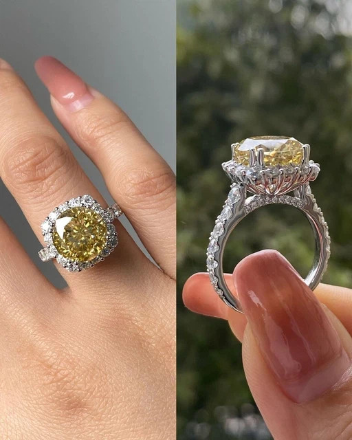 Lab-Created Citrine 2.60Ct Round Cut Halo Engagement Ring 14K White Gold Plated