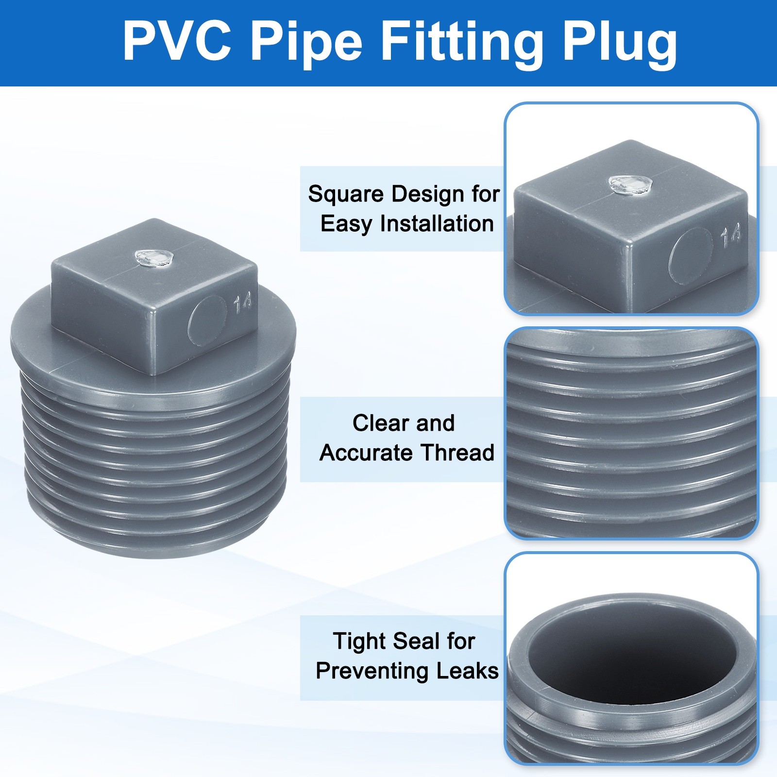 10Pcs 3/4 Inch PT Male Thread PVC Pipe Fitting Plug with Tape, Gray