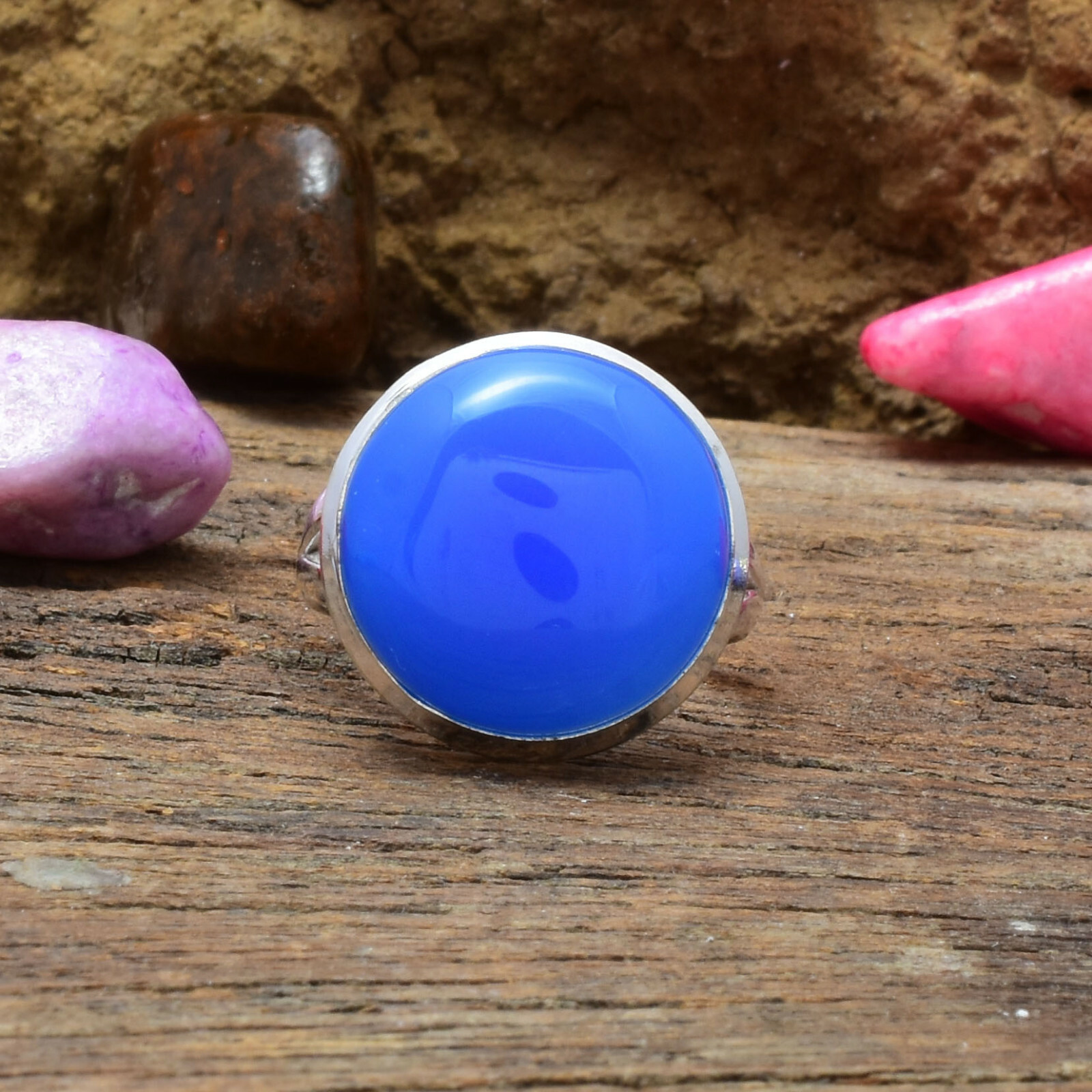 Adorable Blue Chalcedony Gemstone 925 Sterling Silver Handmade Ring All Size