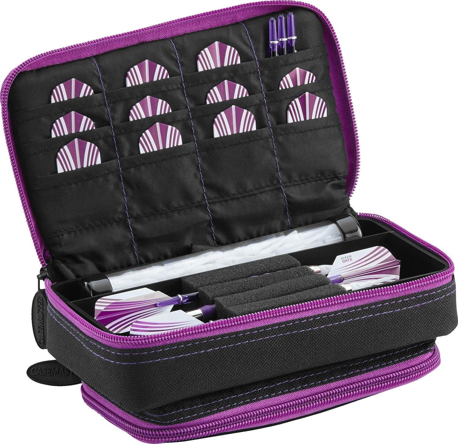 Casemaster Plazma Plus Dart Case Black with Amethyst Zipper and Phone Pocket
