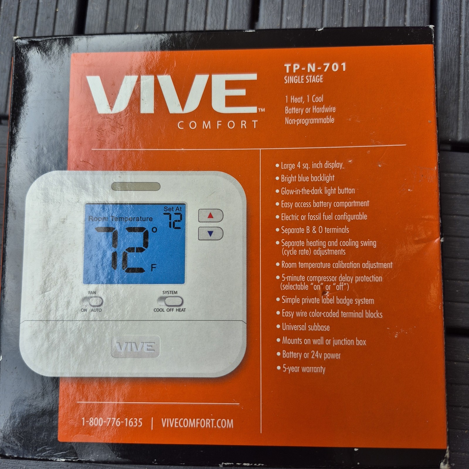 VIVE Comfort TP-N-701 Non-Programmable 1H/1C Thermostat Digital Backlit