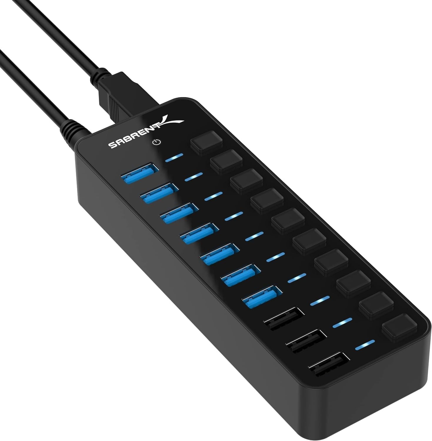 SABRENT 10-Port USB 3.0 Hub, Individual Power Switches and LEDs, 3 Smart Char...