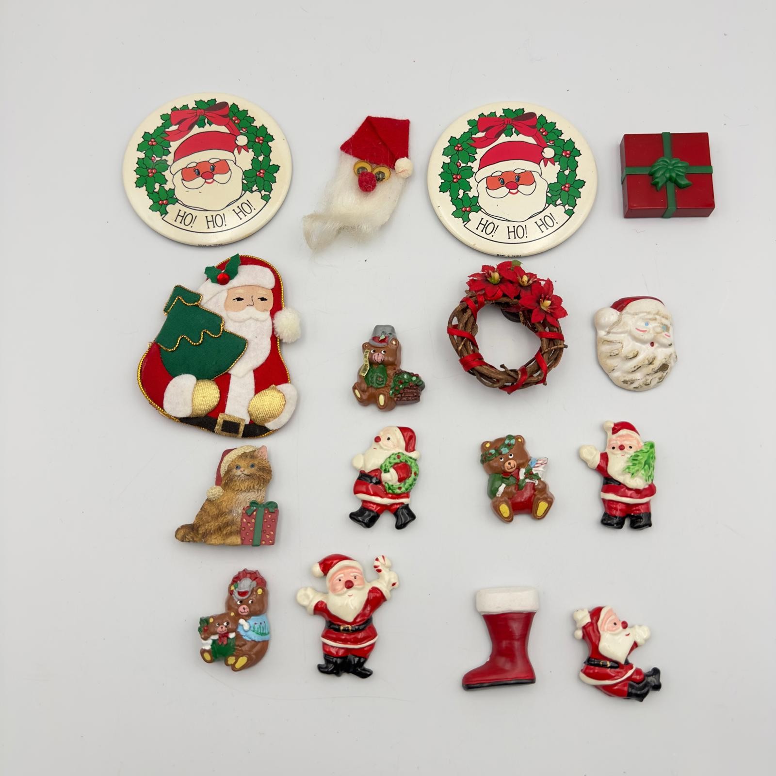 Set of 16 - Christmas refrigerator magnets Santa Stocking Wreath Present