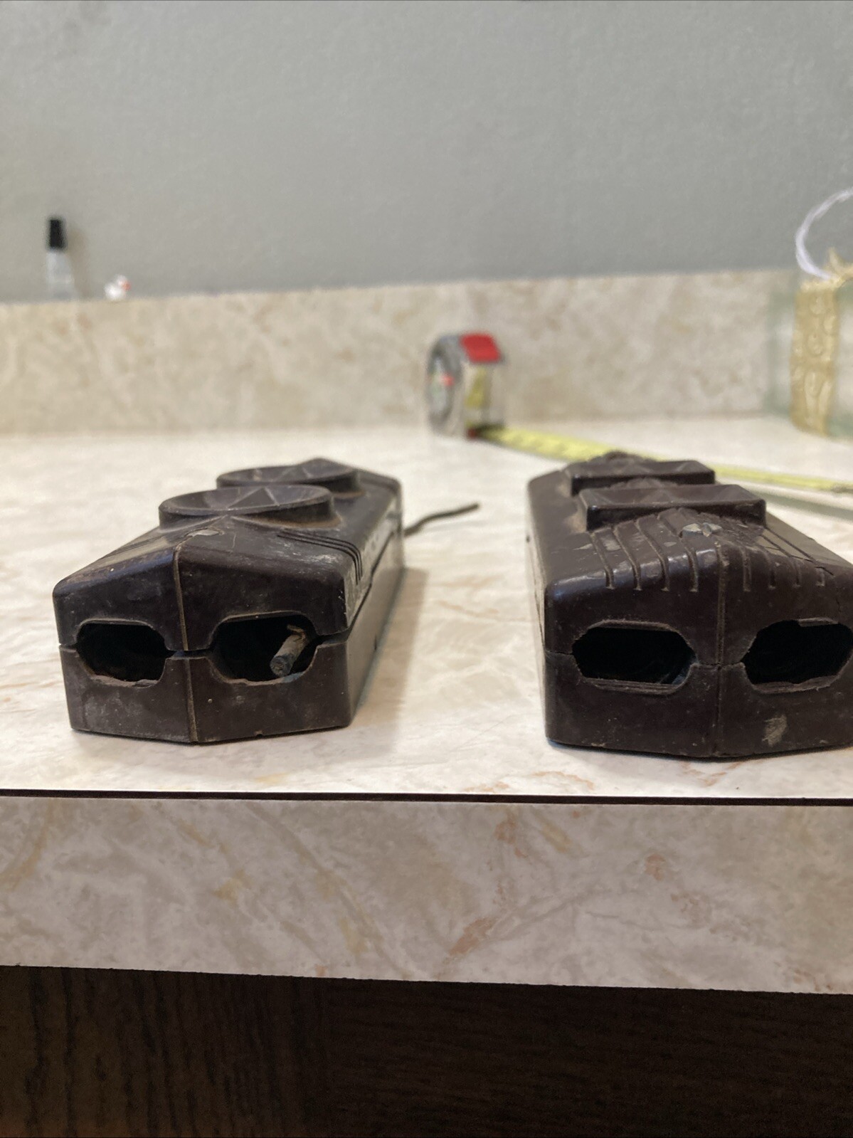2 Different Brown Ribbed Tombstone Surface Mount Receptacle Outlets
