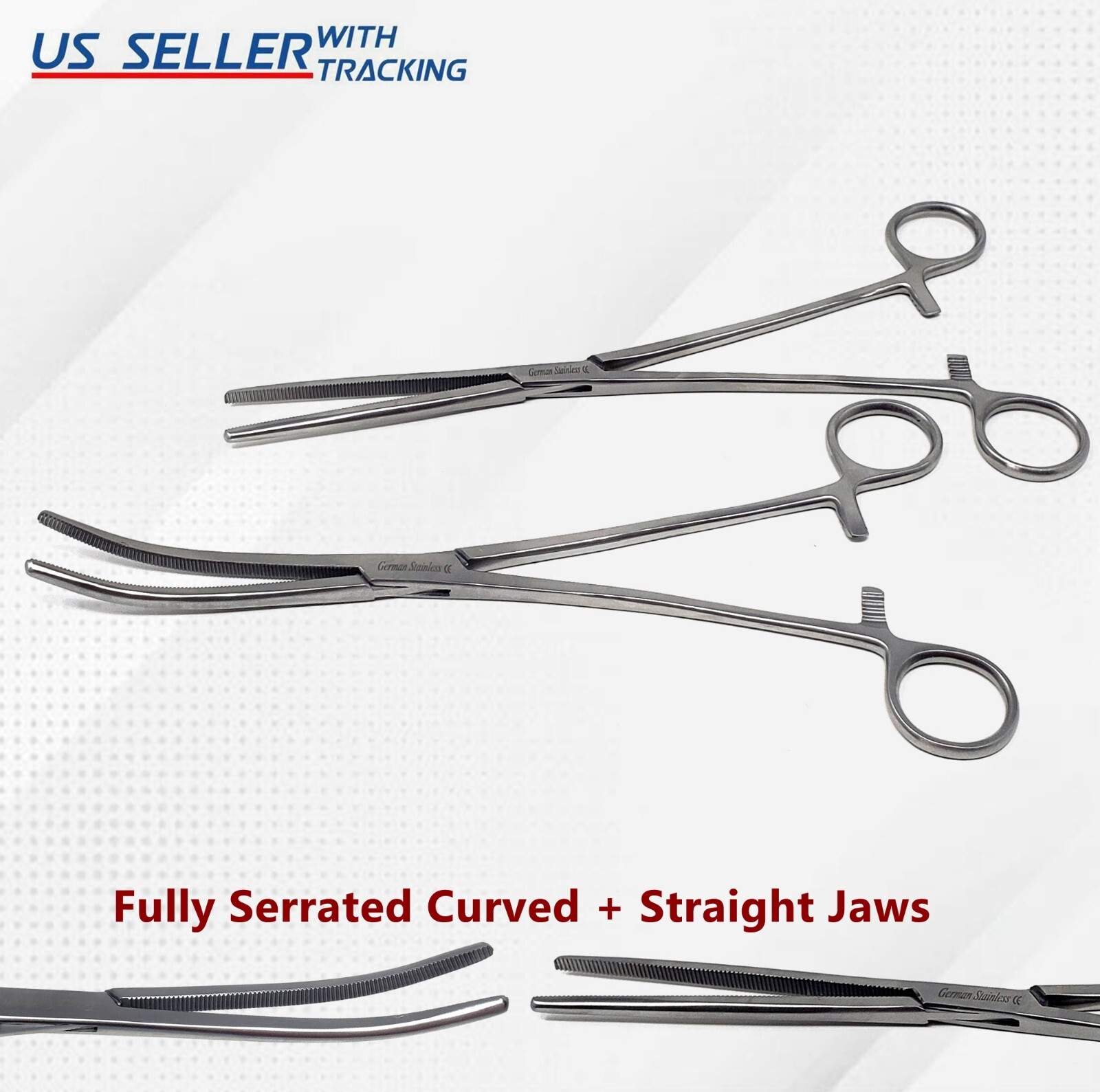 2 Pcs Rochester Pean Hemostat Forceps STR +CRV 10" Surgical Clamp Plier GERMAN