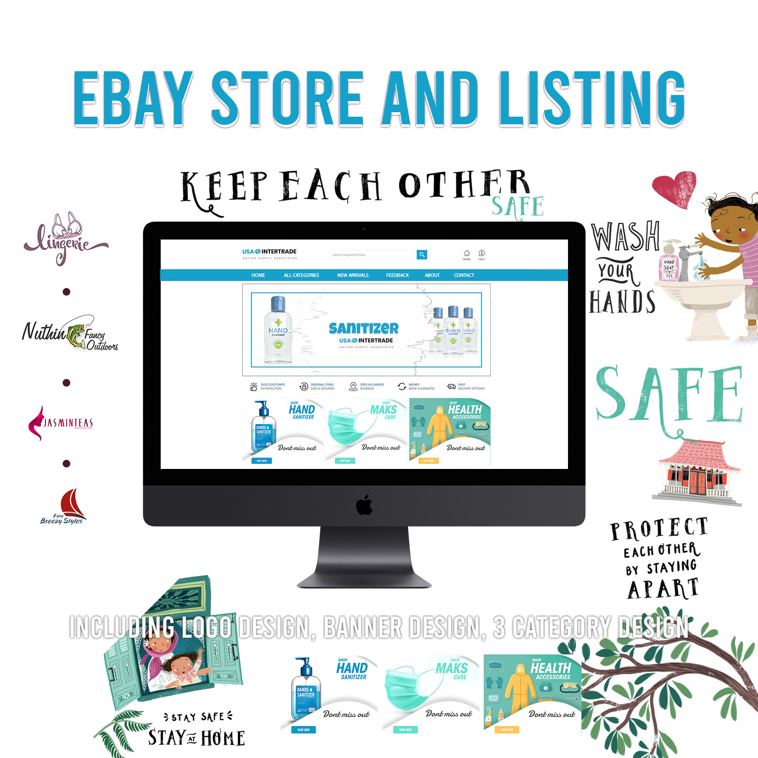 Ebay Store Design & Listing Template,  Mask, Gloves theme 2026 FREE LOGO DESIGN