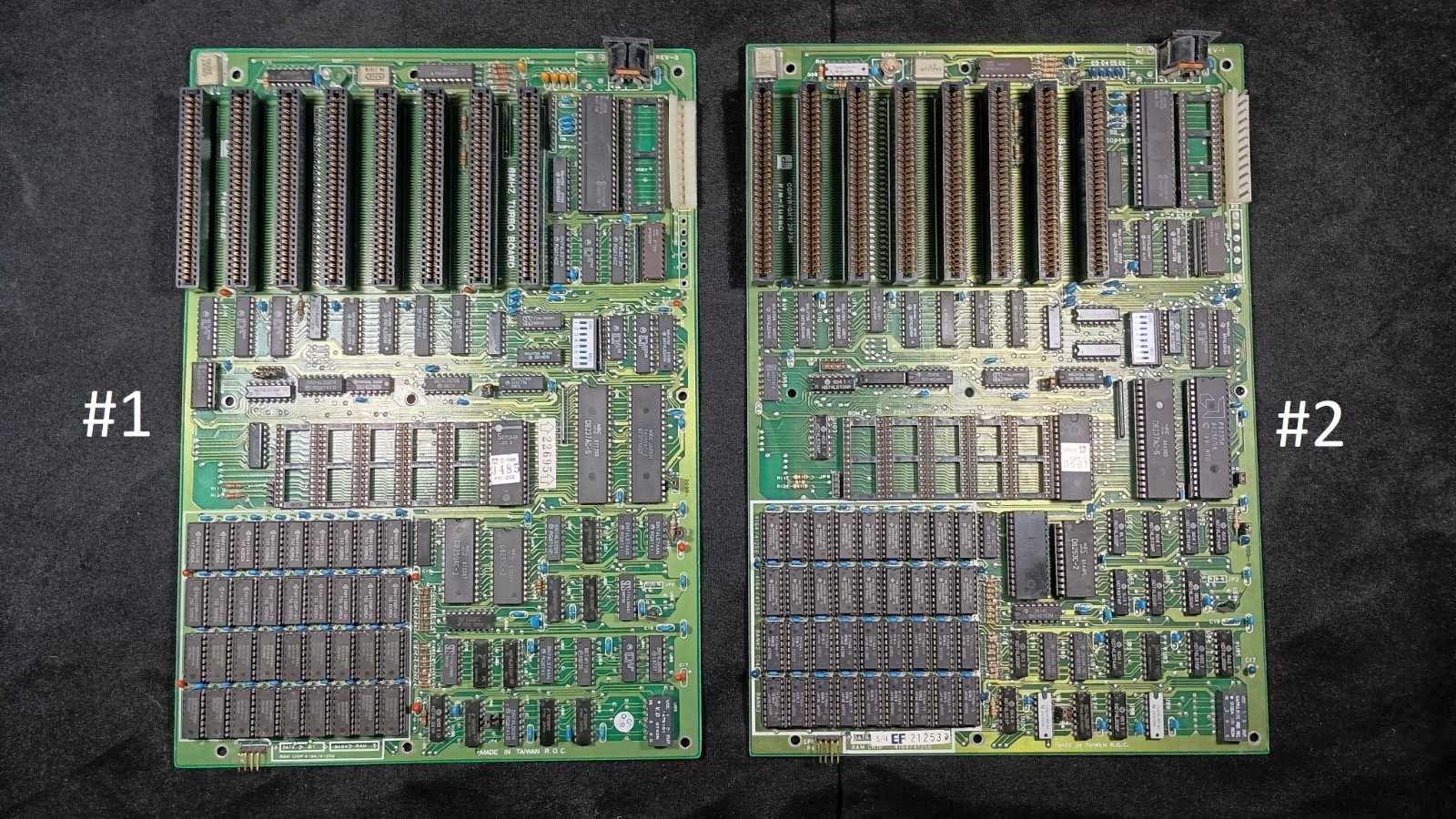 TWO Vintage IBM XT Clone 8 MHz Turbo 8088 Motherboards CPU 64-256KB Full Memory