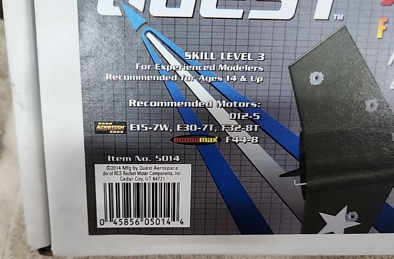 Quest Grunt #5014 Flying Model Rocket Kit Advanced Free shipping! No Reserve!
