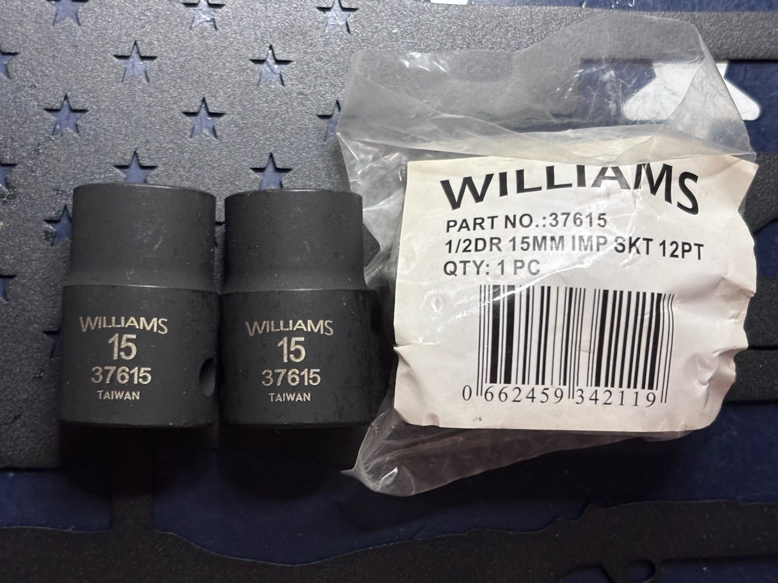 (3) Williams 15mm Standard Impact Socket 1/2 Drive  12PT  37615    THREE SOCKETS