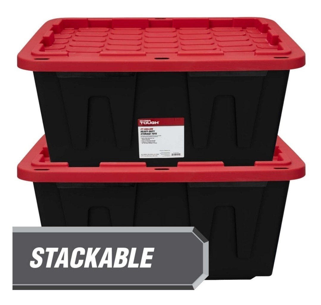 Hyper Tough Large Storage Bin 27 Gallon Plastic Containers 4 Pack Heavy Duty