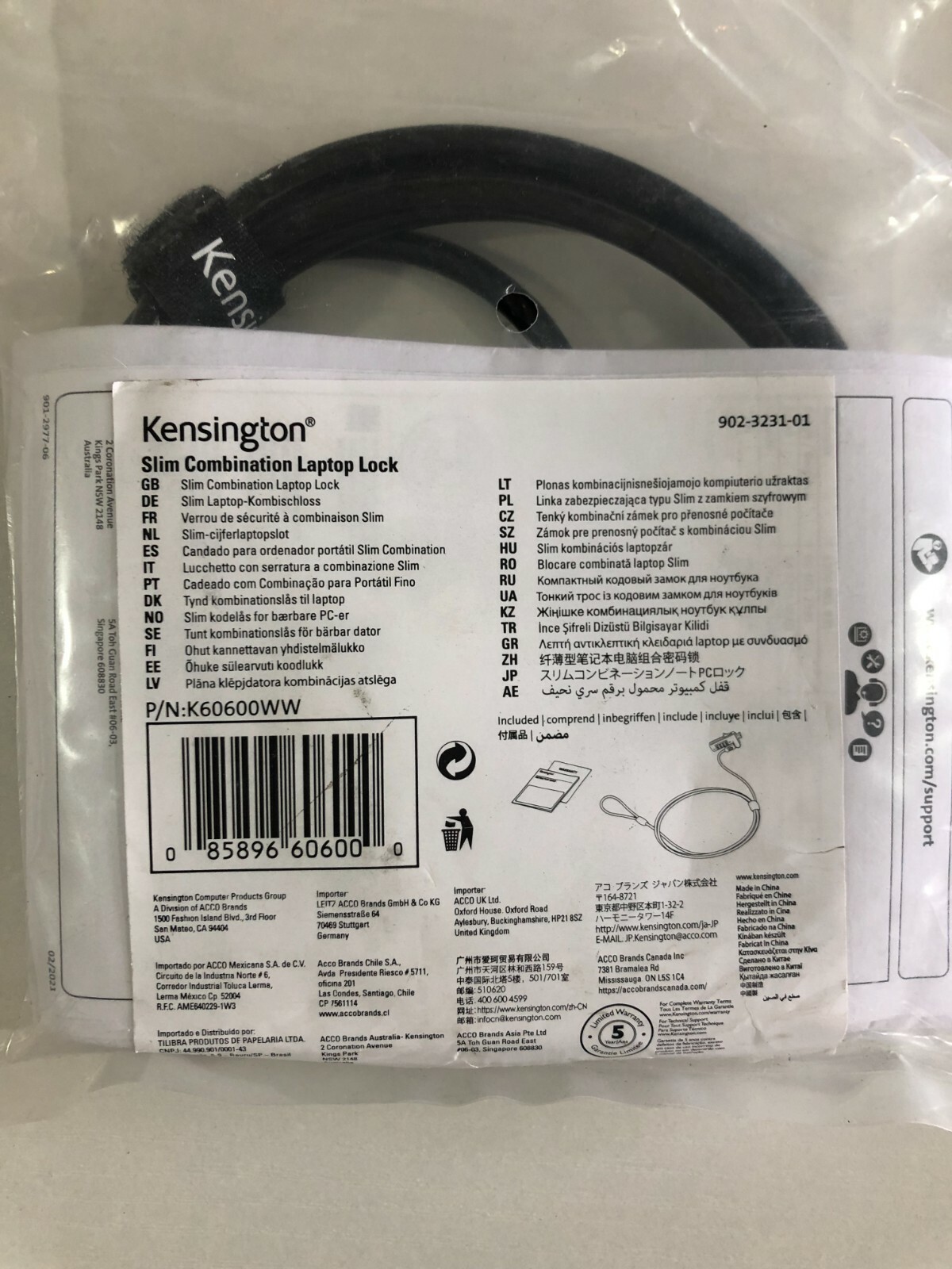 Kensington - SLIM Combination LAPTOP LOCK - K60600WW - NEW