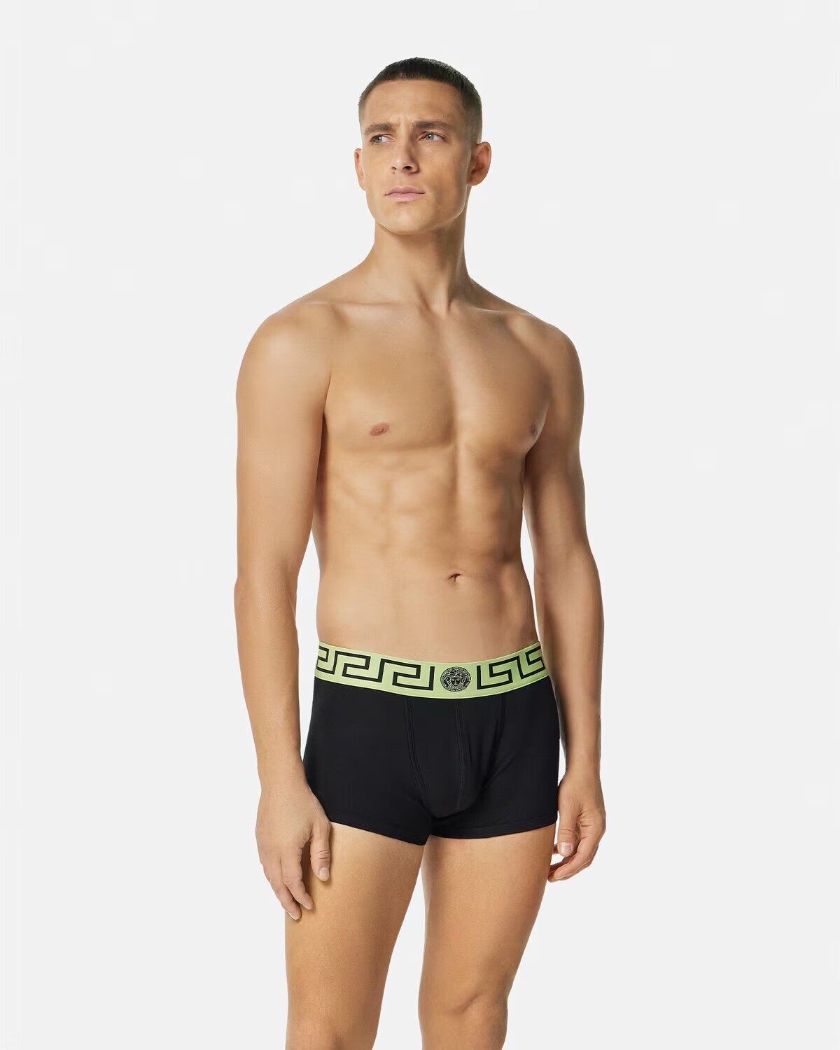 NWT Versace Mens Greca Border Trunk Brief Black Neon Green Size 4 Small