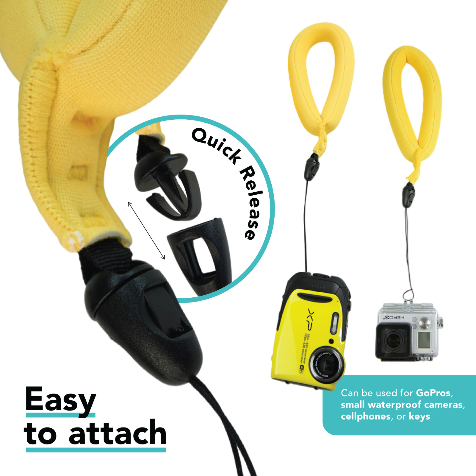 Yellow Waterproof Camera Float Strap for Underwater Camera & Case