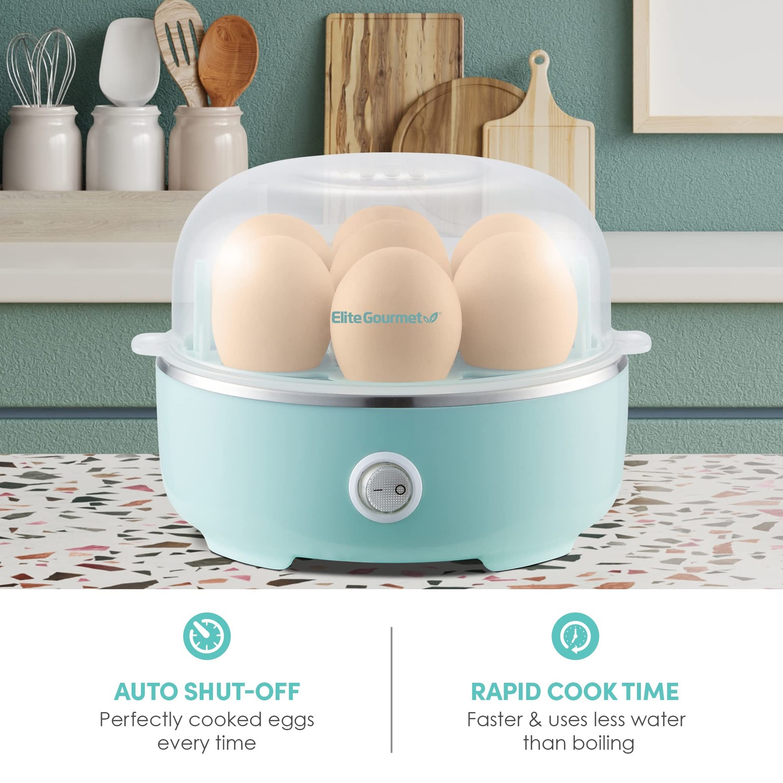 Elite Gourmet EGC115M Easy Egg Cooker Electric 7-Egg 7 Egg, Retro Mint