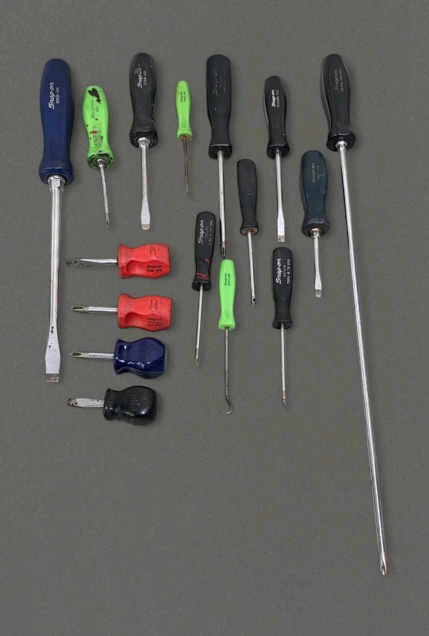 Snap-On Screwdriver Lot 16 Stubby Phillips Flat Vtg Black Blue Handle