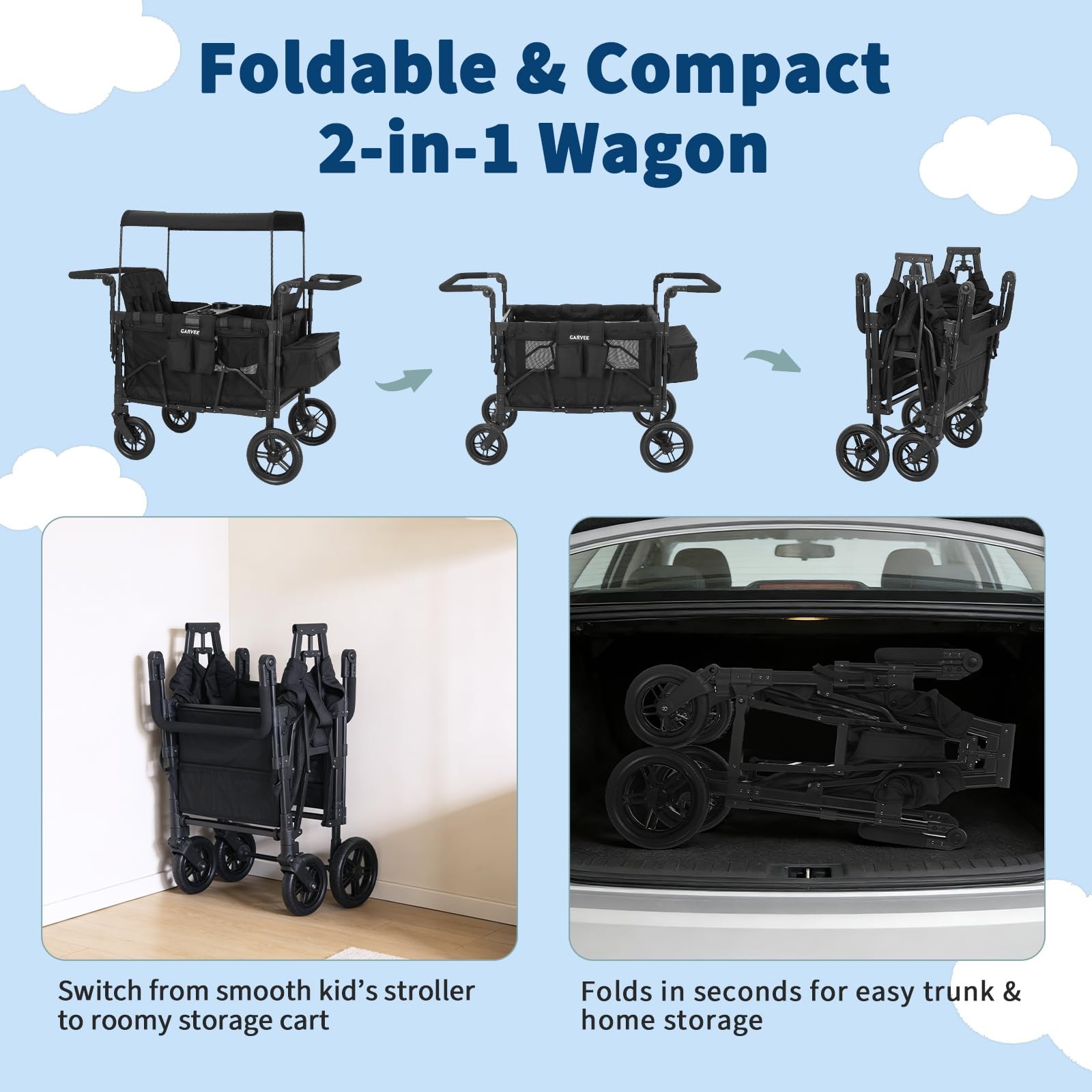 4 Seater Stroller Wagon Premium Quad Stroller Wagon for 4 Kids Adjustable Push