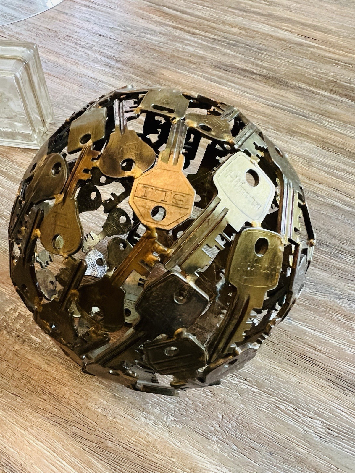 Unique Metal Welded Key Sphere Globe Ball Table Decoration 7” H MCM Decor