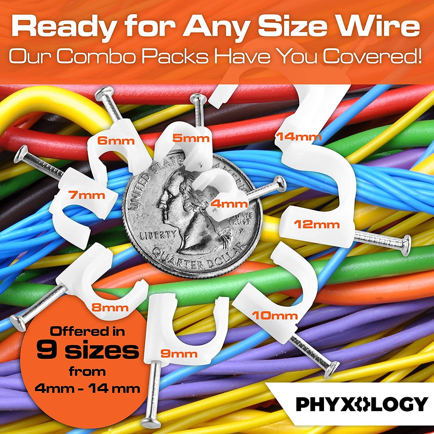 PHYXOLOGY SUPPLY Pro-Grade, Cable Clips with Steel 4, 14mm, white cable clips