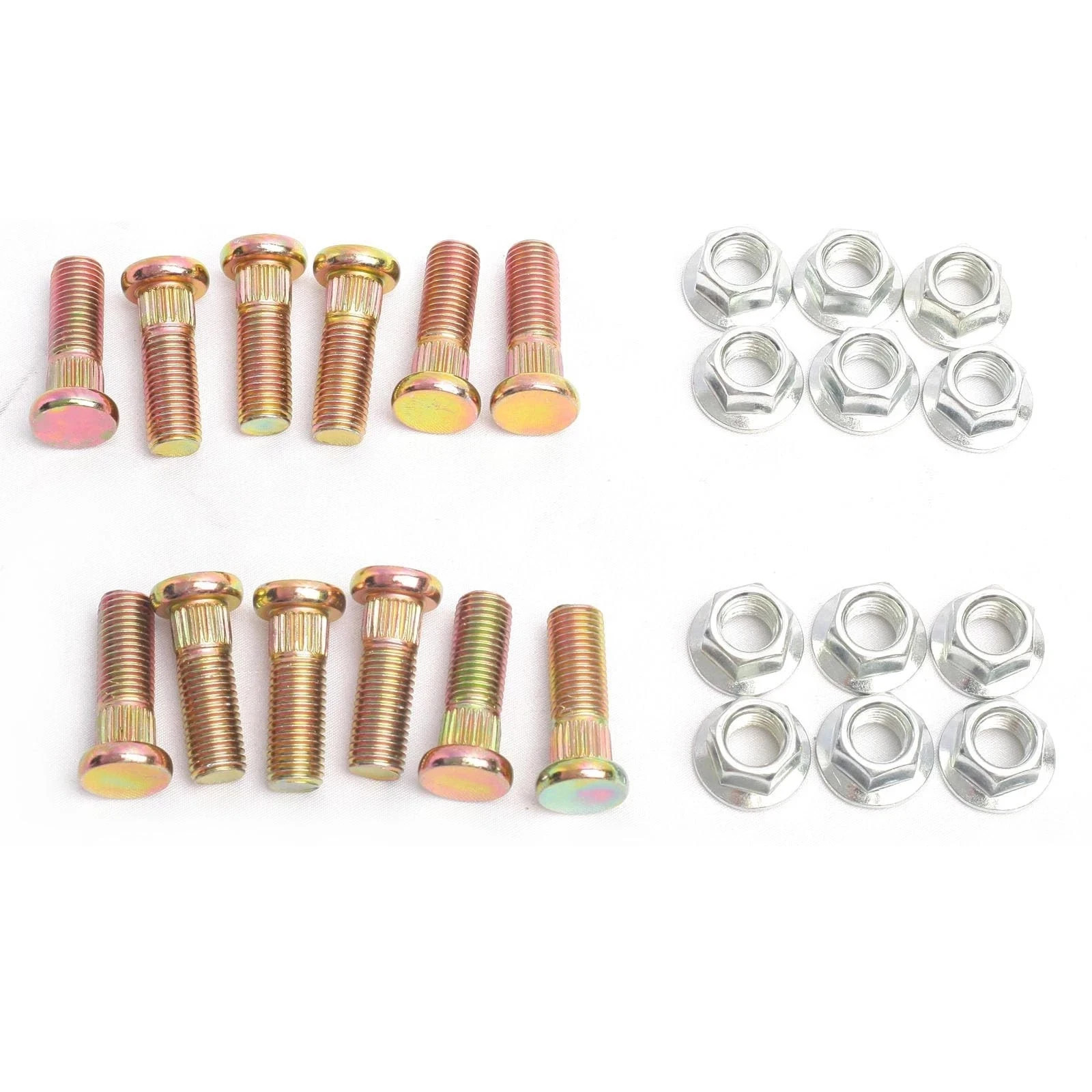 M10 Wheel Studs 12pcs 30mm Length Hex Nuts with Flange and Knurl Serrate