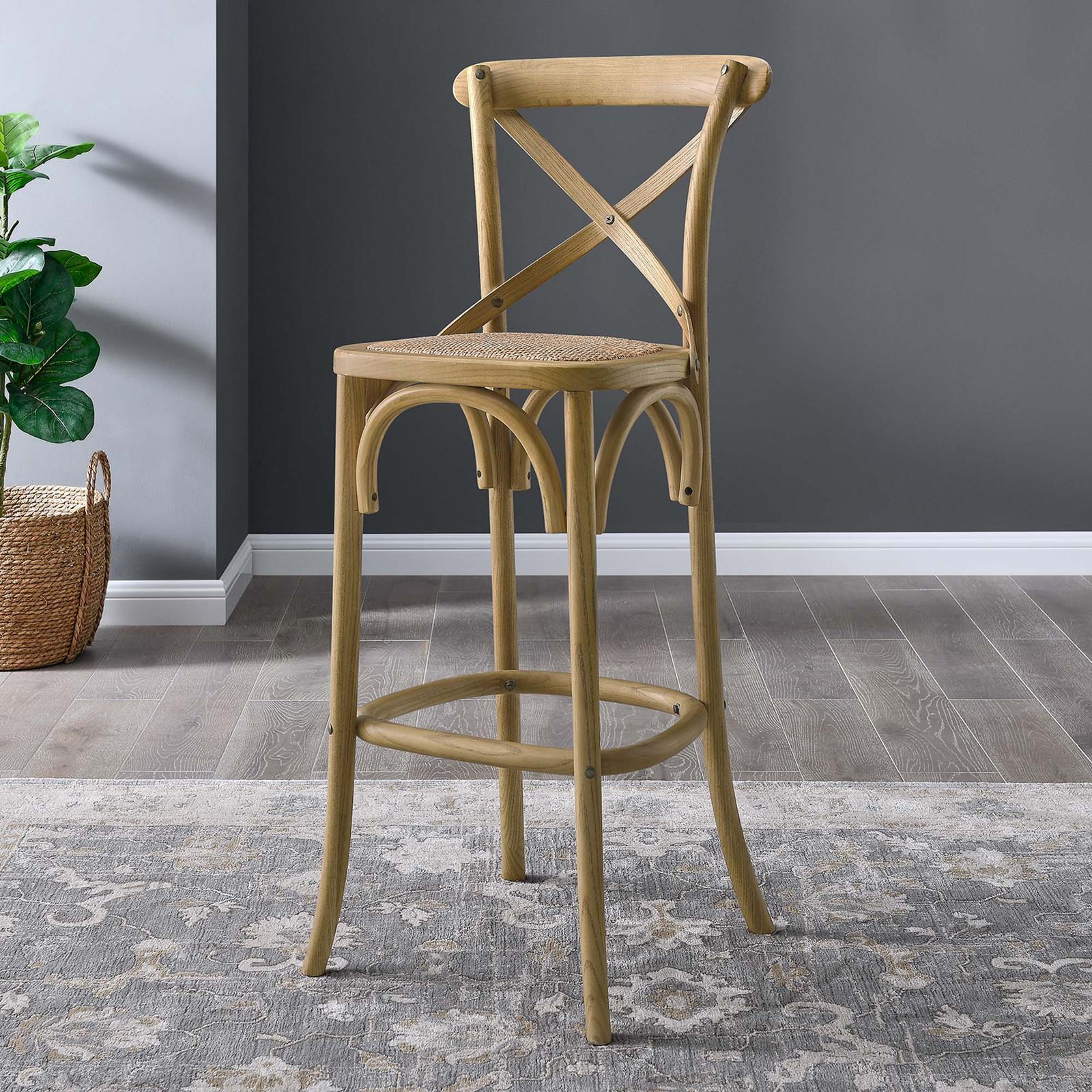 Modway Gear X-Back Wood Fully Assembled Bar Stool in Natural