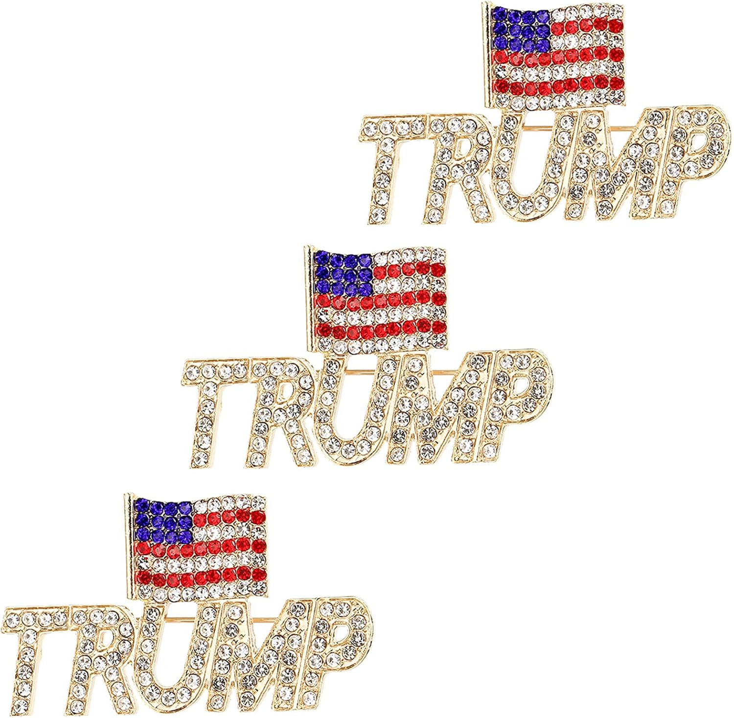 Trump Pin - Trump Maga Merchandise Crystal Trump Brooch with US Flag - Commemora