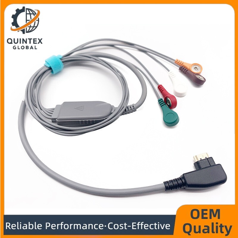 Compatible DMS300 4A Recorder Holter 5 Lead ECG Cable Leadwires 24H Snap AHA