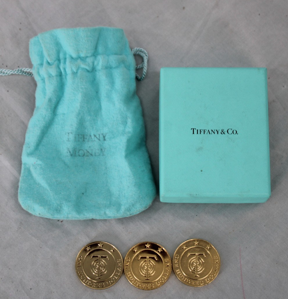 WOW! 3X Tiffany & Co. $100 Gold Plated Money Coins Pouch/Box FREE SHIPPING!