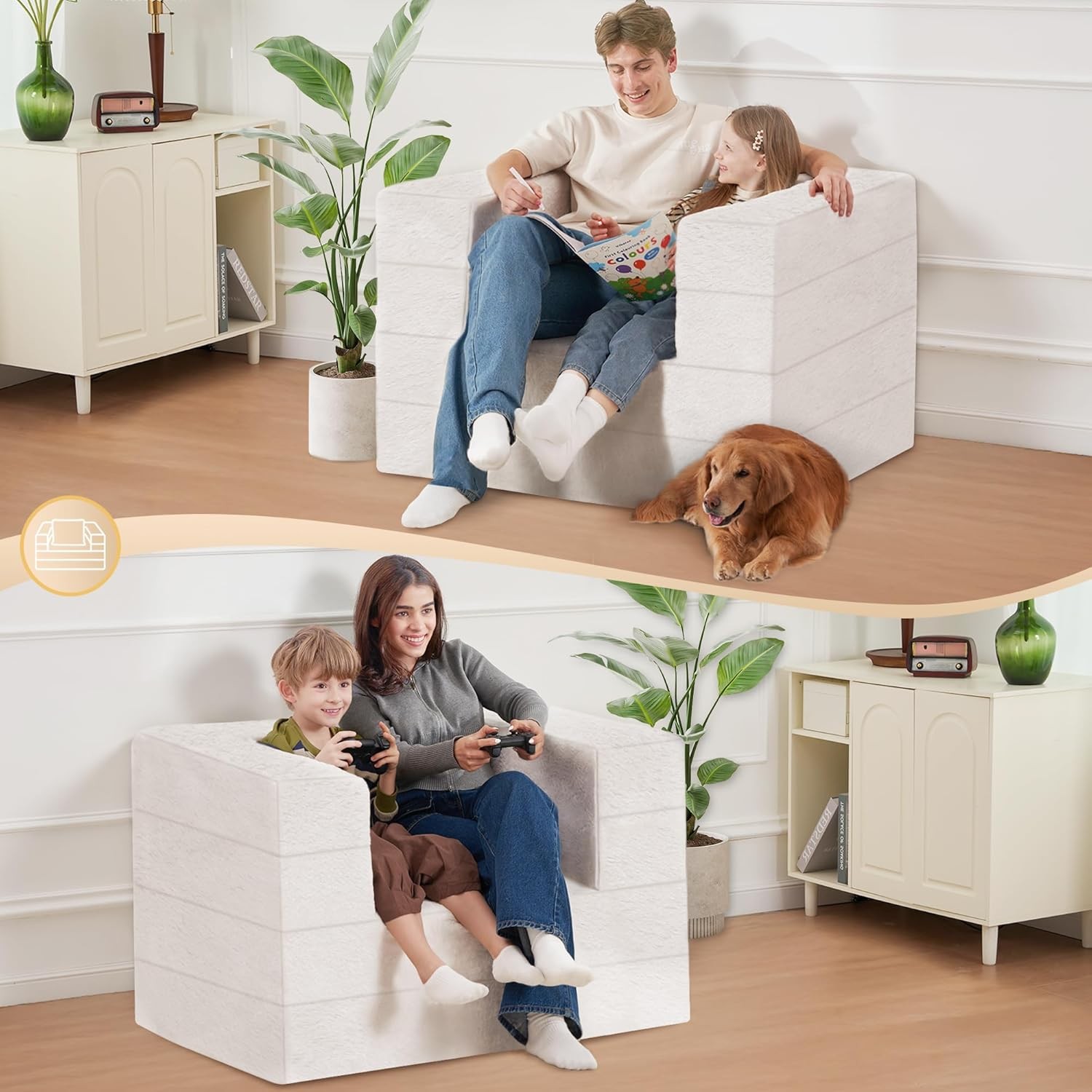 Futon Sofa Bed with Pillow, 3-in-1 Sleeper Sofa Bed with Removable Cover,