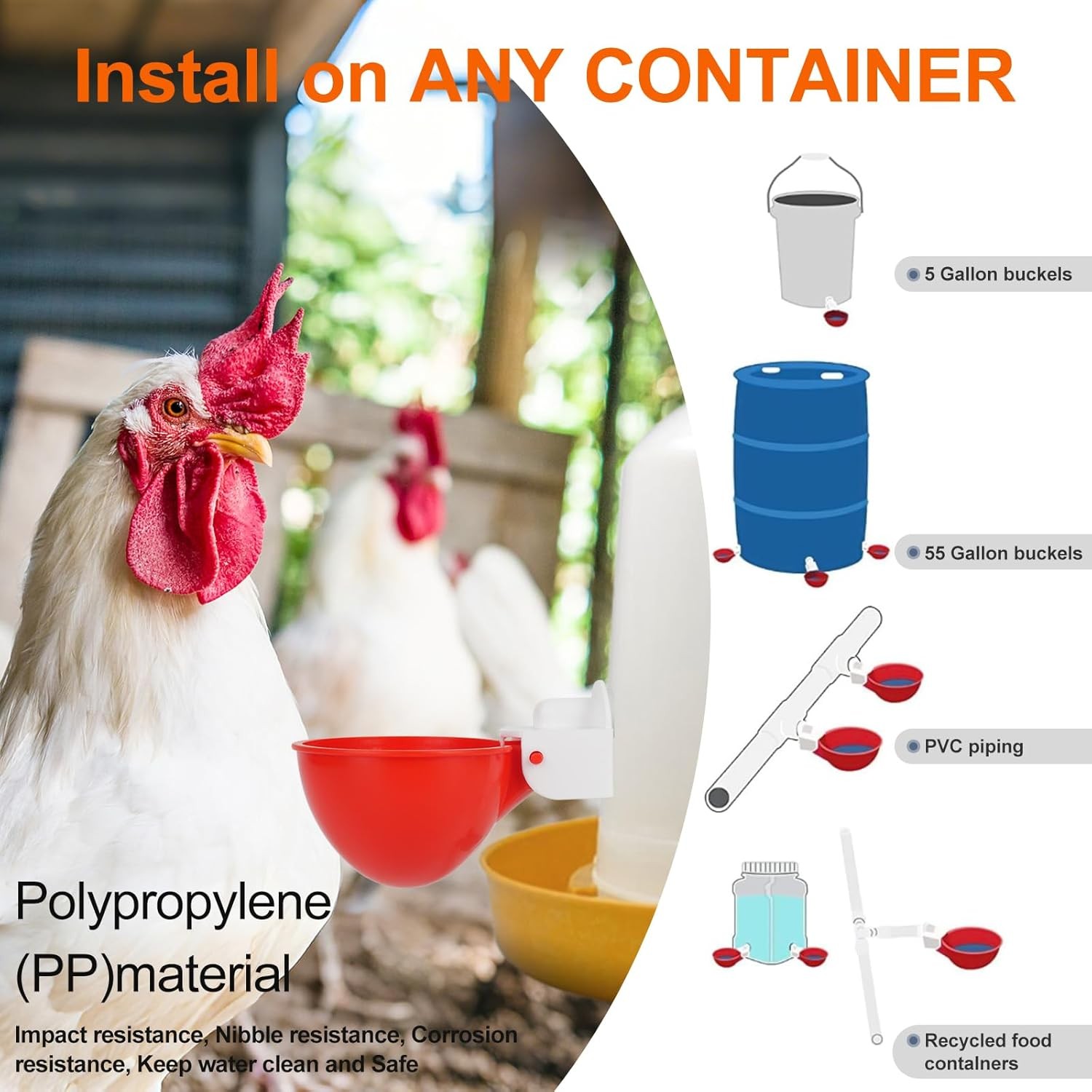 Automatic Chicken Waterer Cups 6 Pack Large Chicken Feeder Watering System