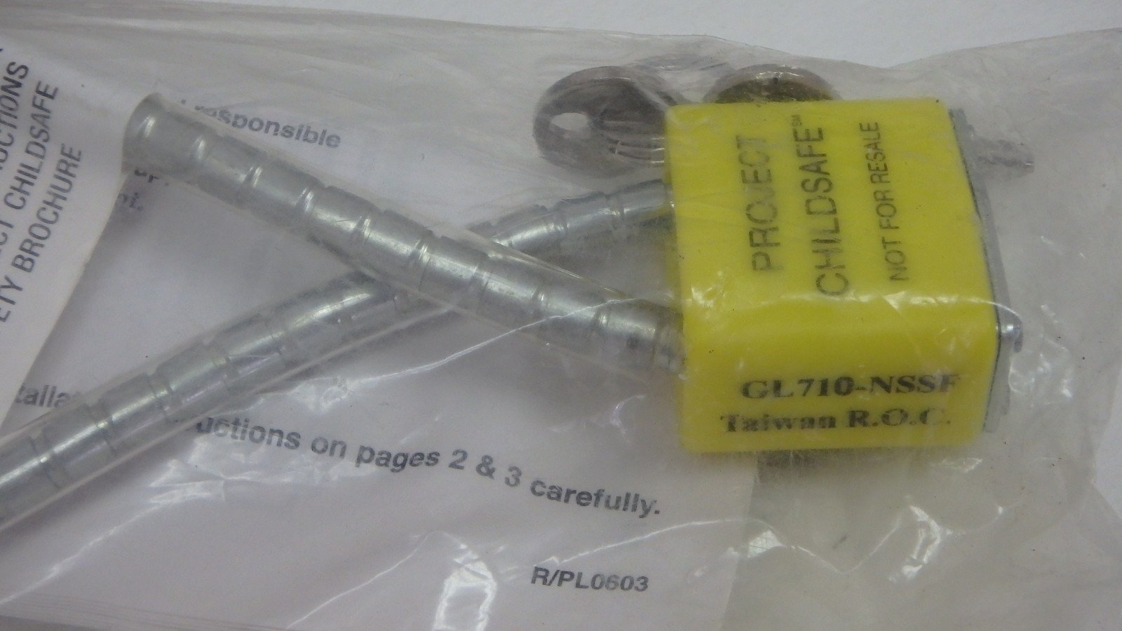 14" Safety Gun Cable Lock 2 Keys Yellow & Chrome NEW IN PKG