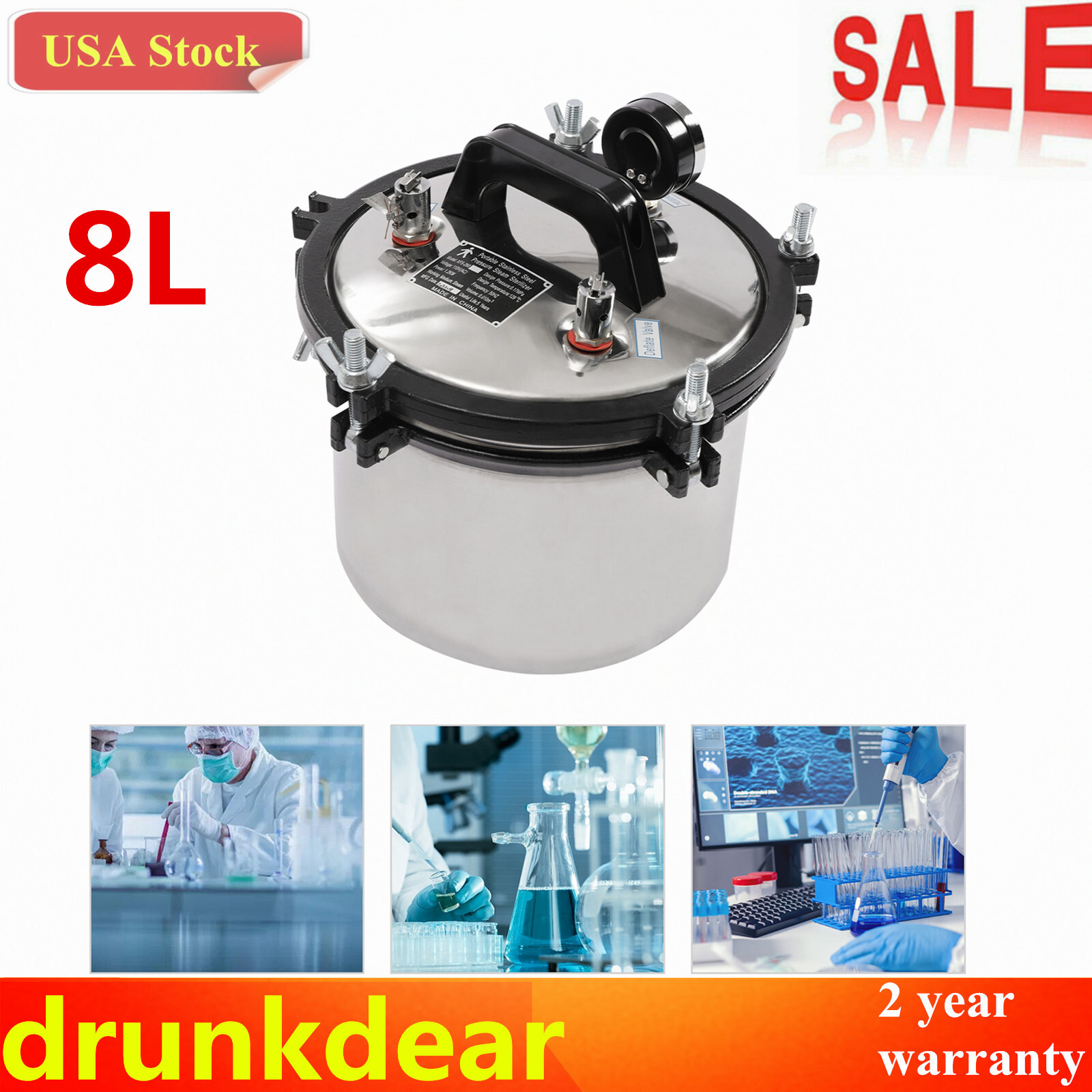 Autoclave Steam Sterilizer Medical Sterilizer Dental Equipment Sterilization 8L