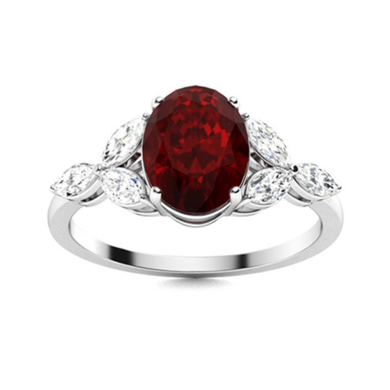 Solitaire Oval Garnet Ring 925 Sterling Silver Marquise Halo Anniversary Gift