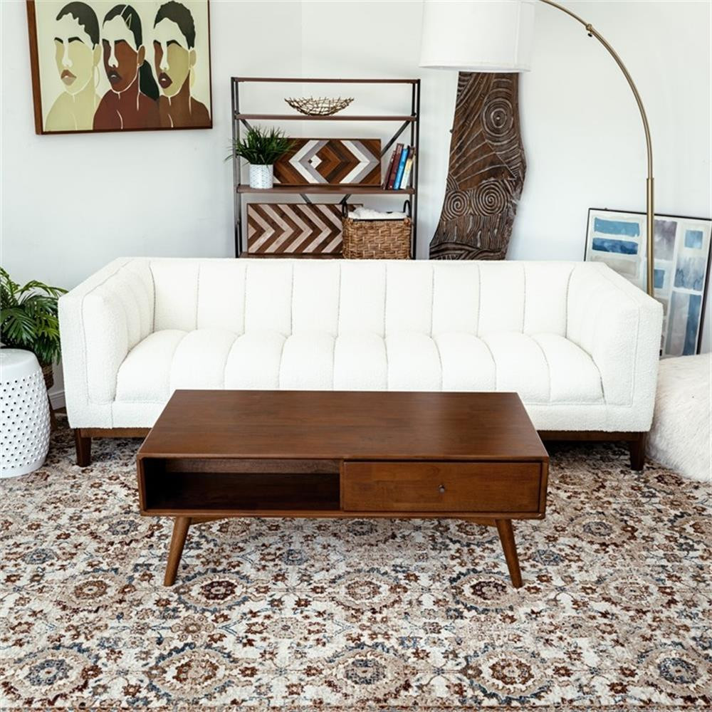 Nola Mid-Century Rectangular Solid Wood Coffee Table in Walnut