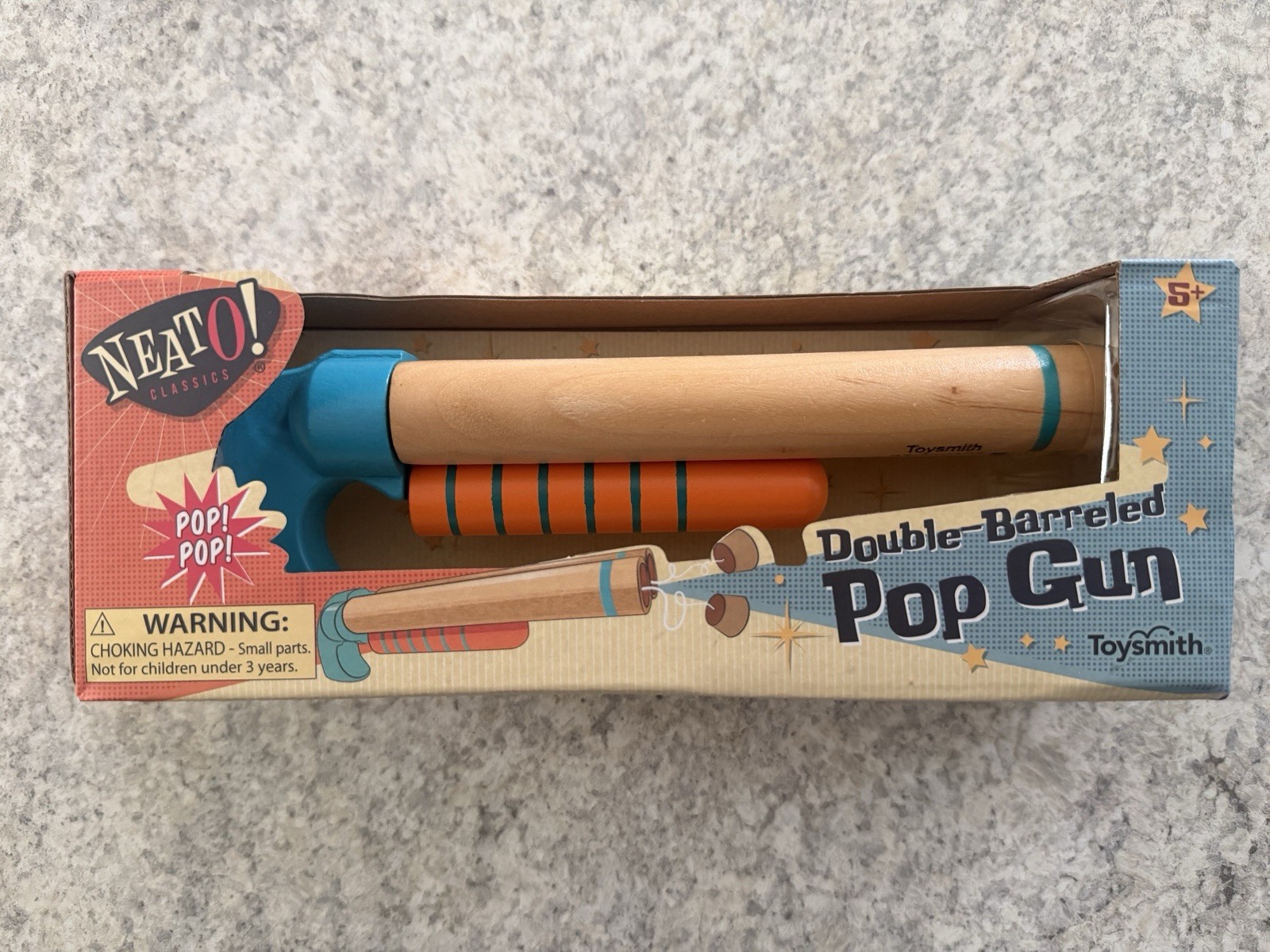 New - Neato Wooden Double Barreled Pop Gun for Kids, Classic Wood Cork