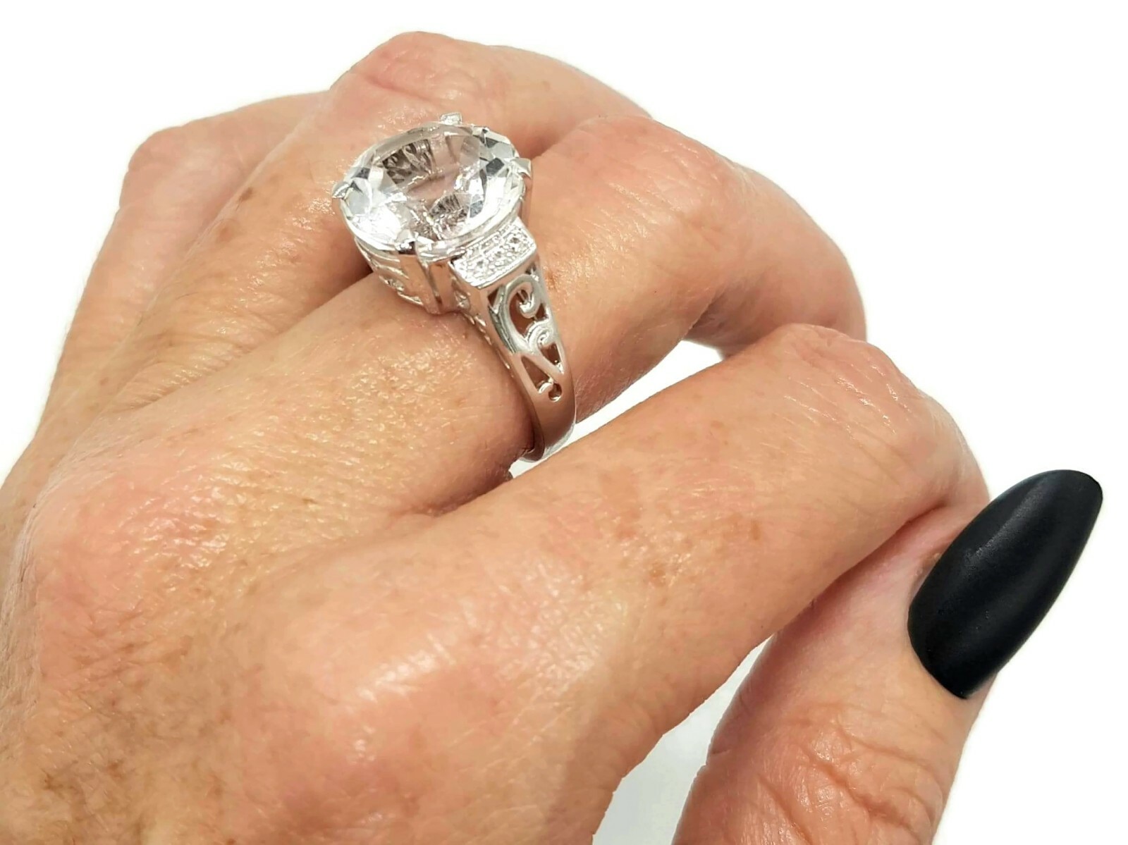 Clear Quartz Ring, 925 Sterling Silver, size 8, Genuine Gemstone