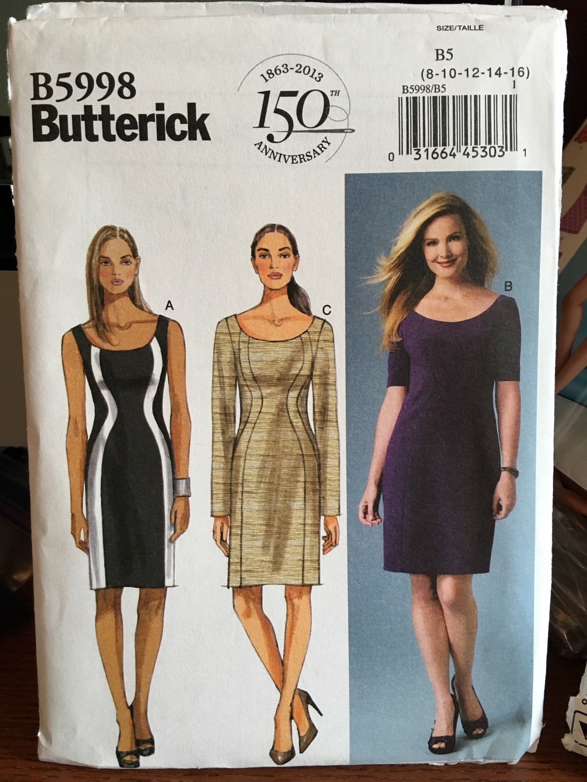 Butterick pattern 5998 misses fitted dress sleeve variation size 8-16 uncut