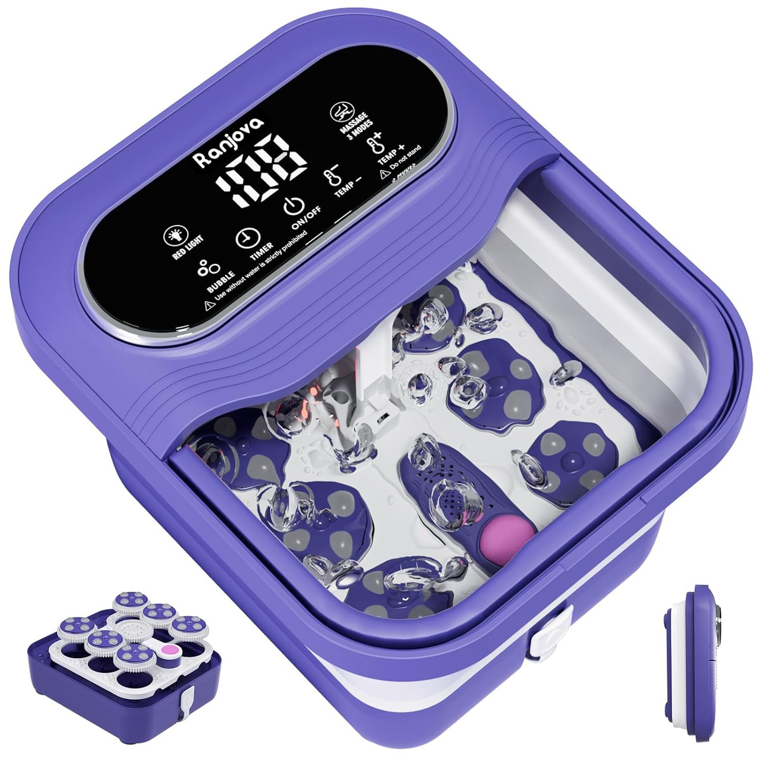 Foot Spa Electric Rotary Massage, Collapsible Foot Bath with Heat, Bubble Jets,T